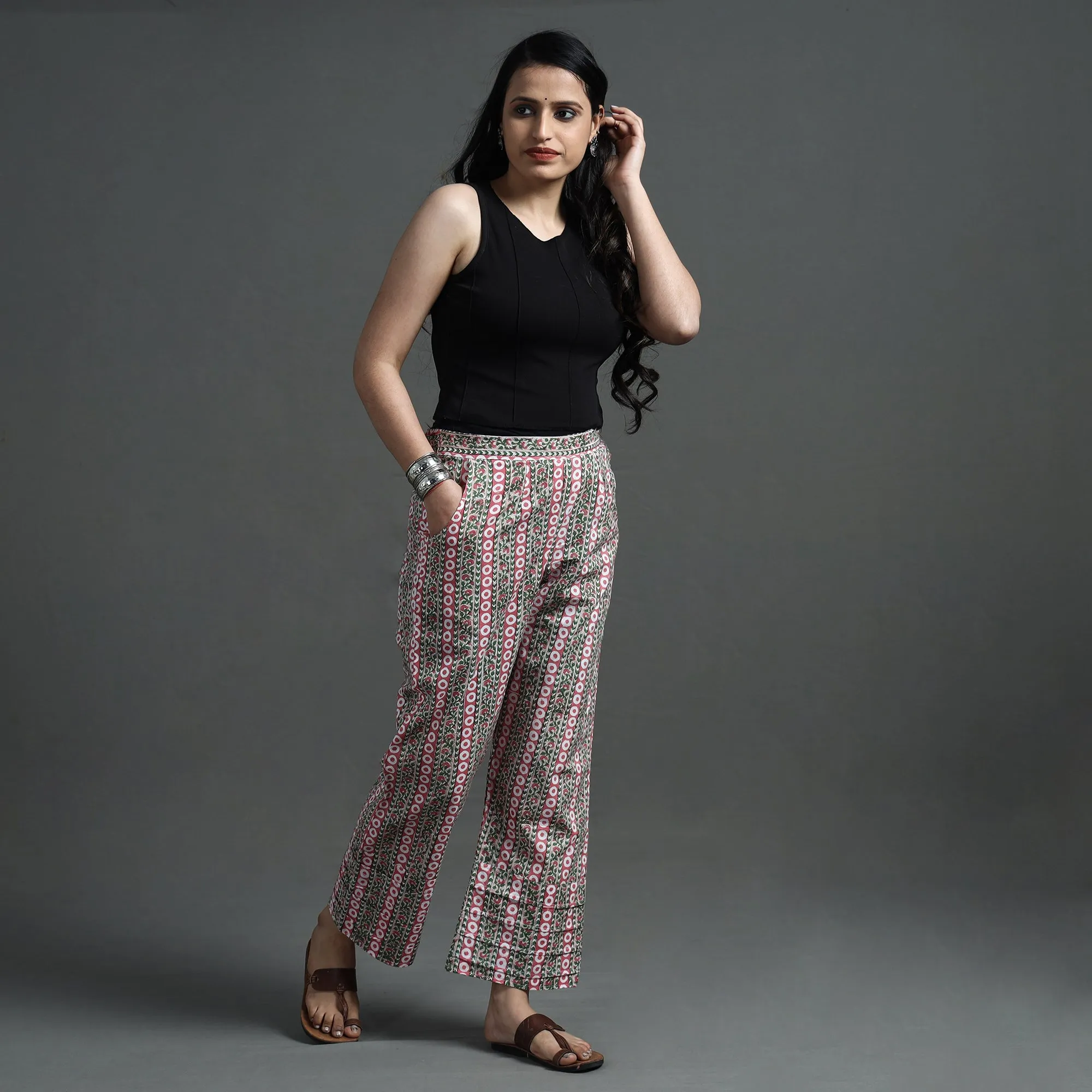 Multicolor - Sanganeri Block Printed Cotton Elasticated Palazzo