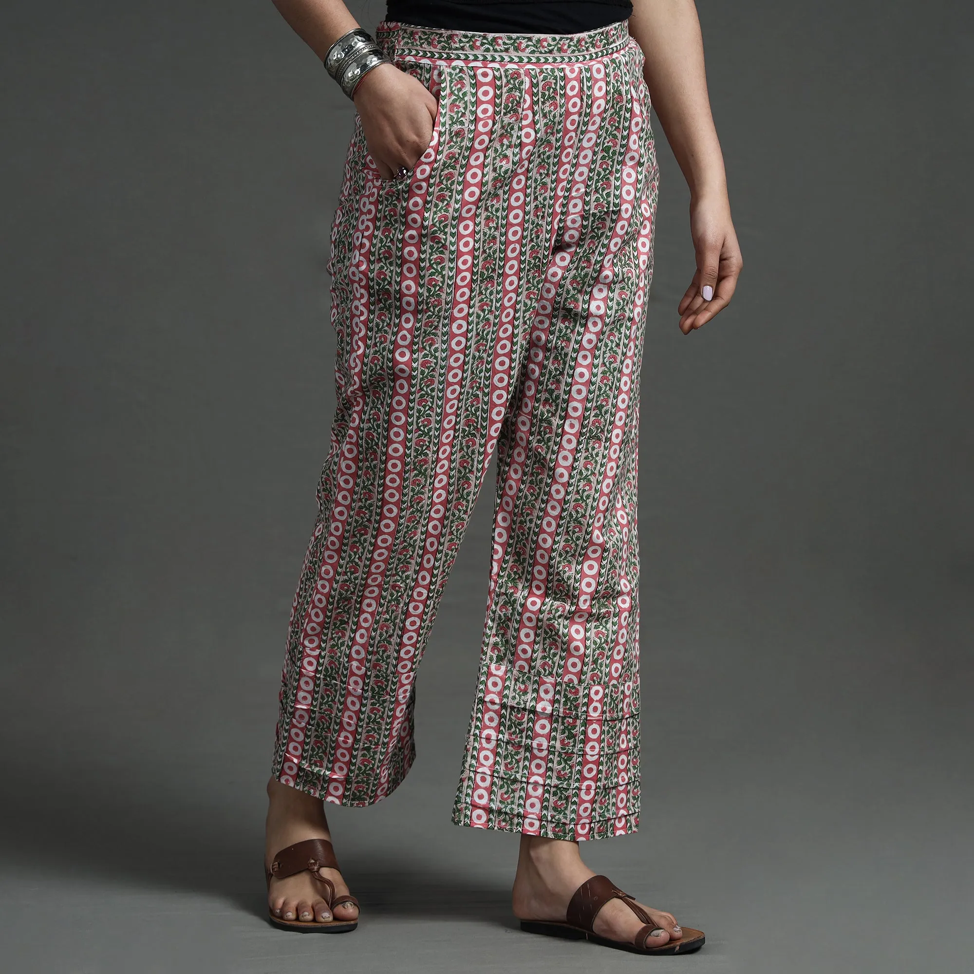 Multicolor - Sanganeri Block Printed Cotton Elasticated Palazzo