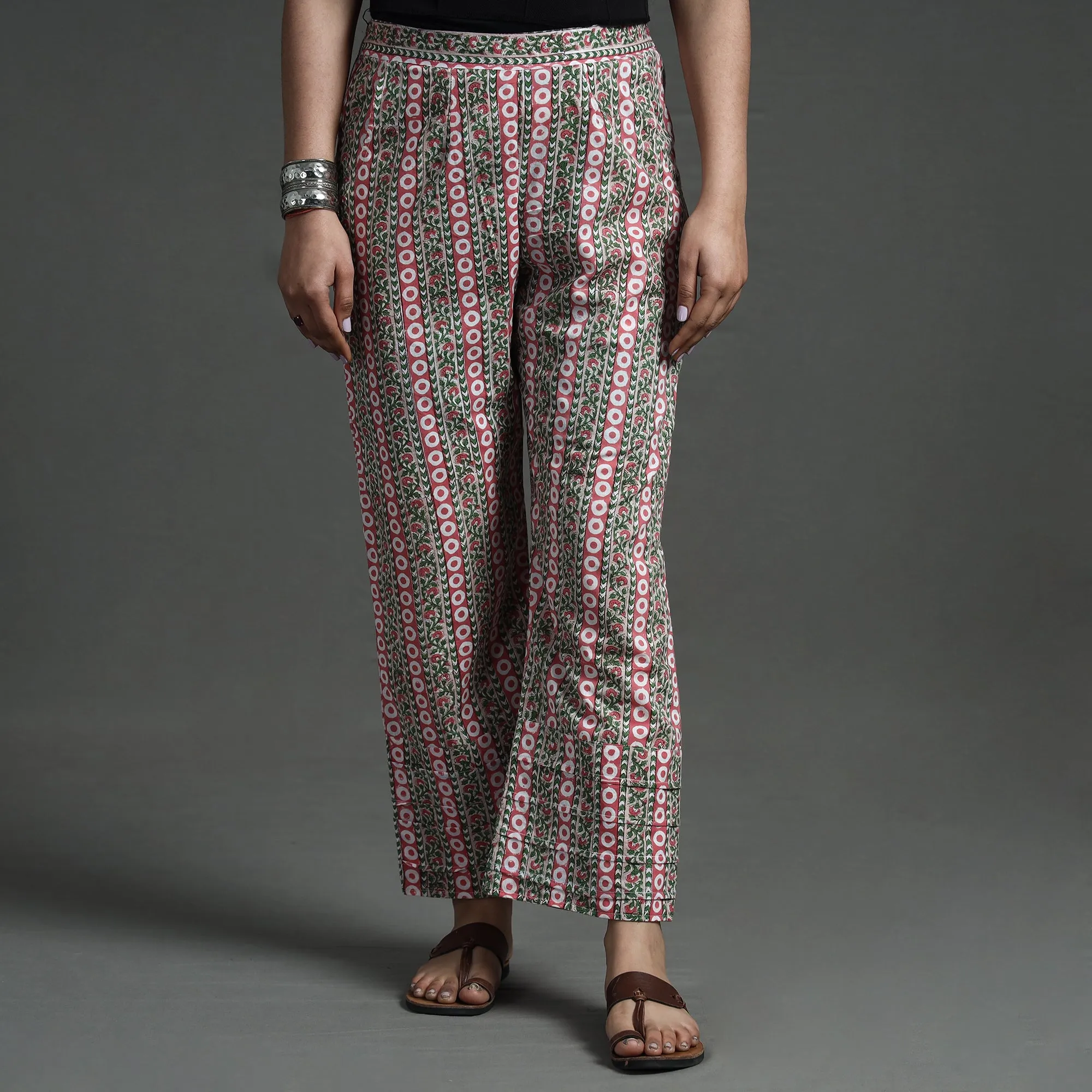 Multicolor - Sanganeri Block Printed Cotton Elasticated Palazzo