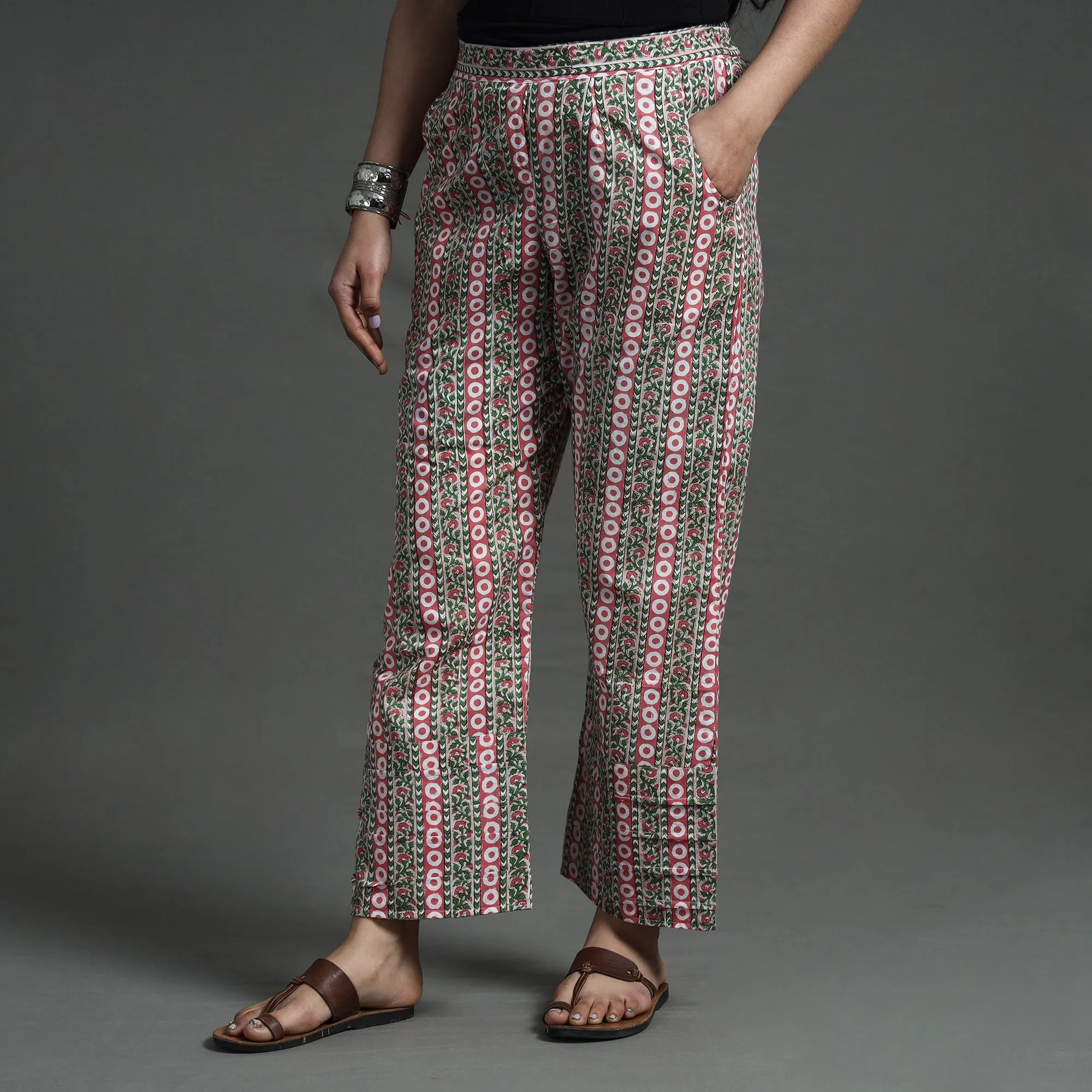 Multicolor - Sanganeri Block Printed Cotton Elasticated Palazzo
