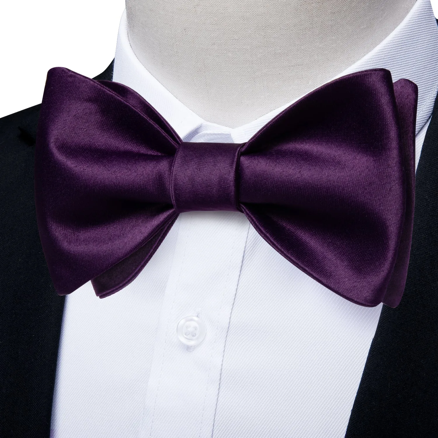 Navy Blue Solid Silk Bowtie Pocket Square Cufflinks Set