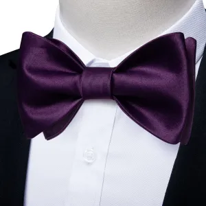Navy Blue Solid Silk Bowtie Pocket Square Cufflinks Set