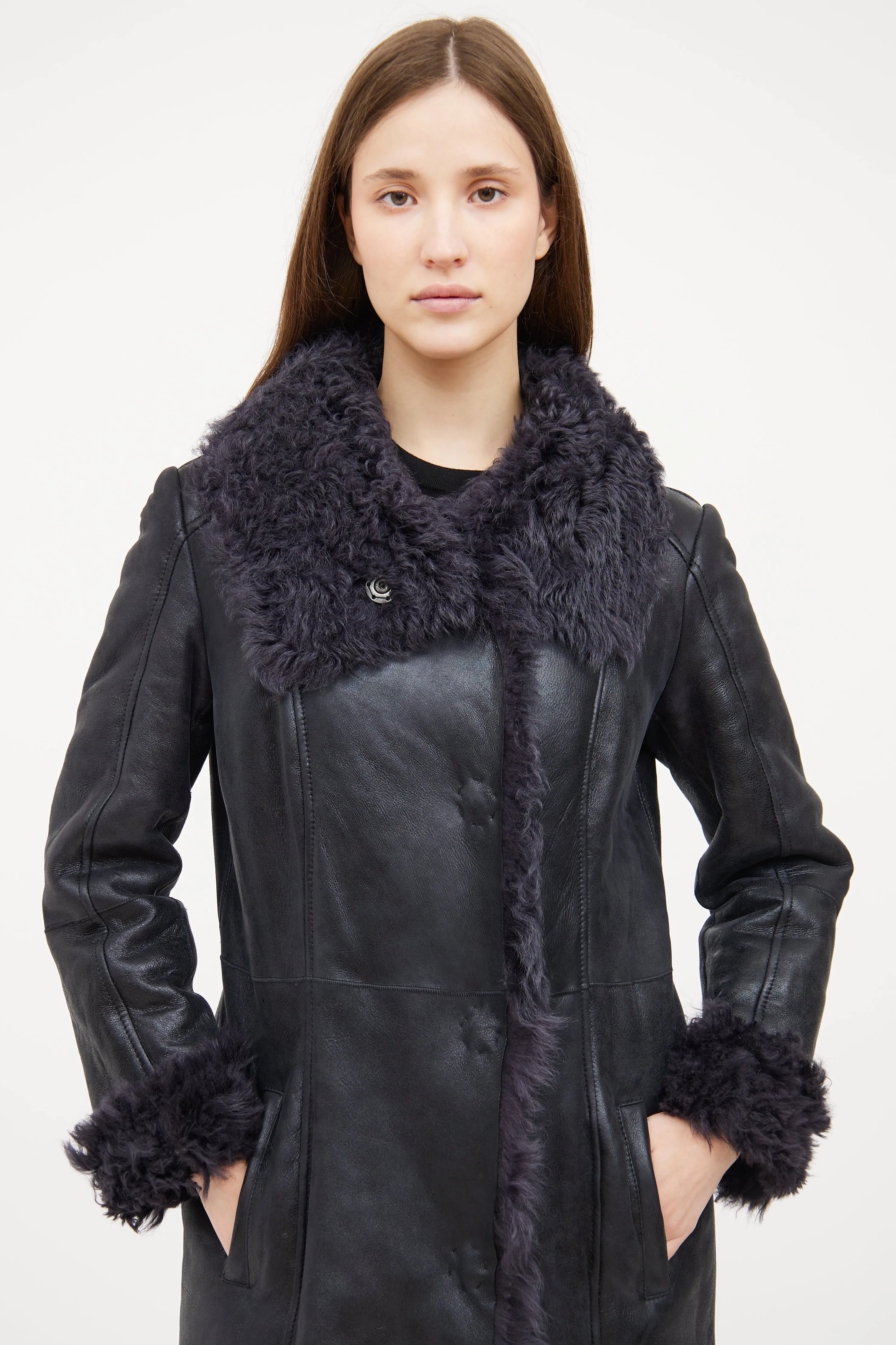 Navy Penny Lane Shearling Coat