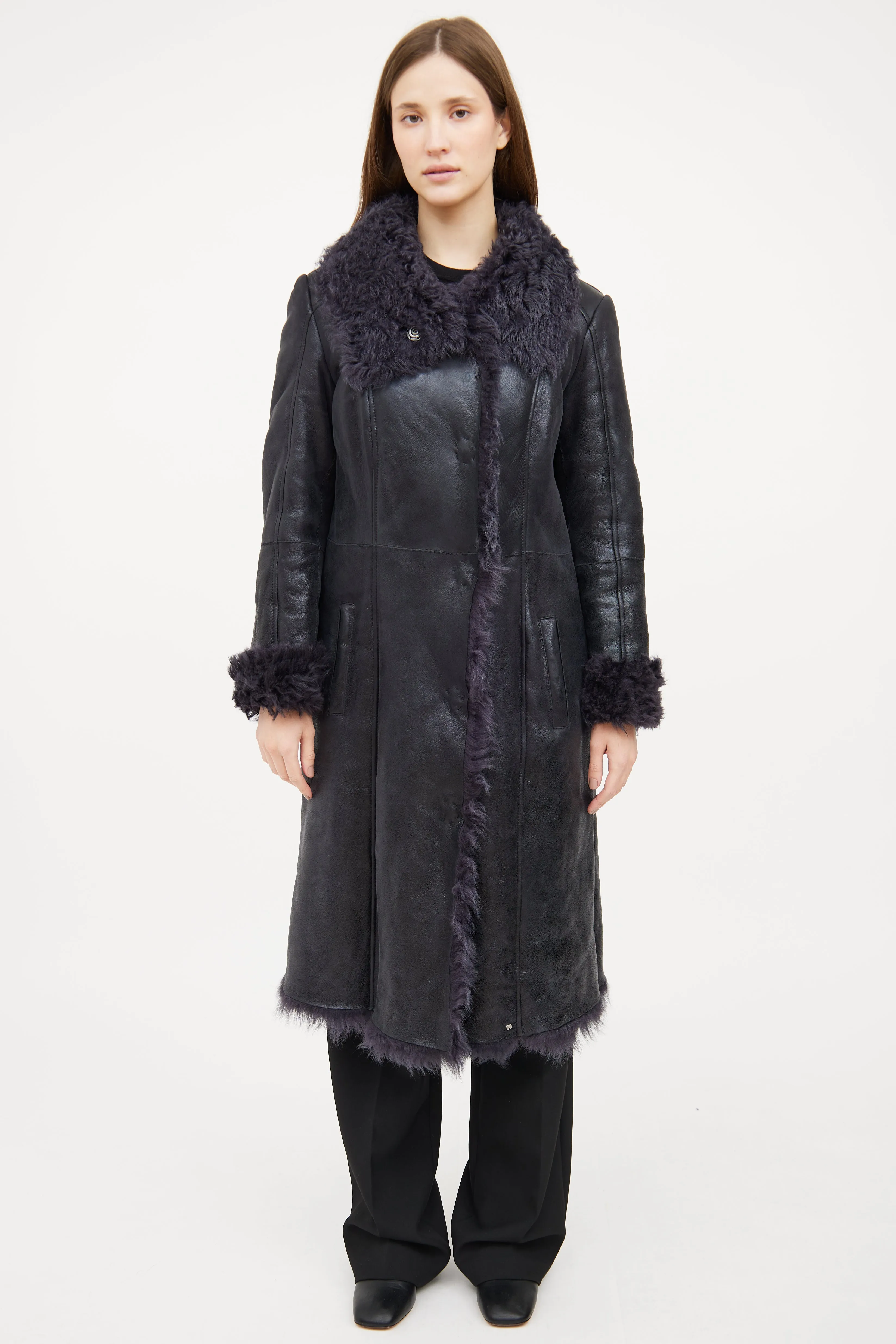 Navy Penny Lane Shearling Coat