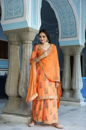 Orange Kurta Trouser Set with Dupatta