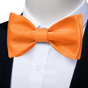 Orange Solid Silk Bowtie Pocket Square Cufflinks Set