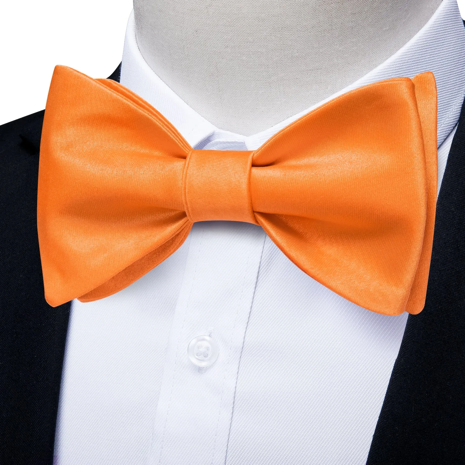 Orange Solid Silk Bowtie Pocket Square Cufflinks Set