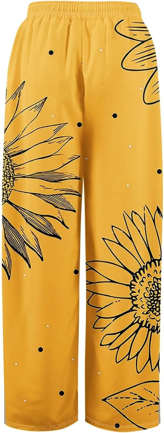 Palazzo Pants for Women,Womens Summer Boho Wide Leg Pants Casual High Waist Lounge Pant 2025 Beach Vacation Outfits