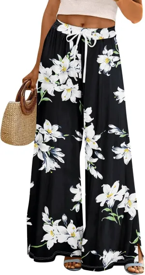 Palazzo Pants for Women,Womens Summer Boho Wide Leg Pants Casual High Waist Lounge Pant 2025 Beach Vacation Outfits