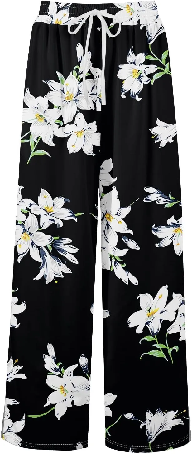 Palazzo Pants for Women,Womens Summer Boho Wide Leg Pants Casual High Waist Lounge Pant 2025 Beach Vacation Outfits