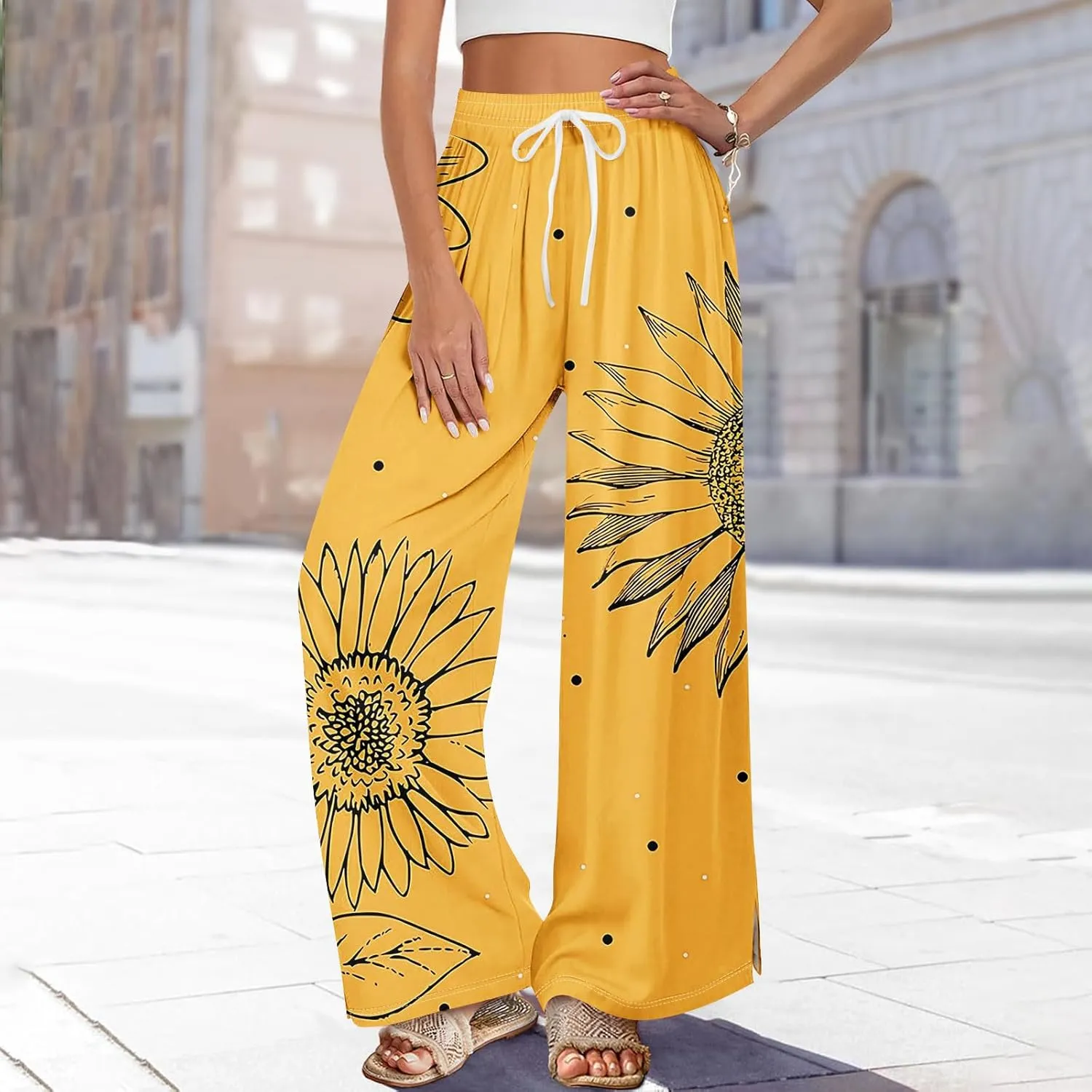 Palazzo Pants for Women,Womens Summer Boho Wide Leg Pants Casual High Waist Lounge Pant 2025 Beach Vacation Outfits