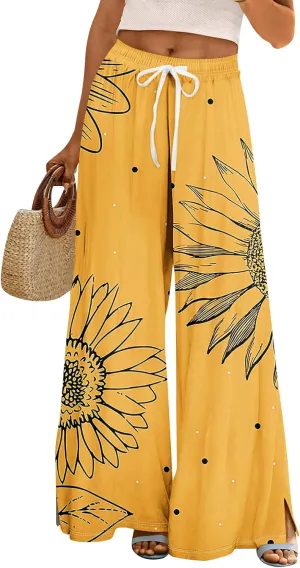 Palazzo Pants for Women,Womens Summer Boho Wide Leg Pants Casual High Waist Lounge Pant 2025 Beach Vacation Outfits
