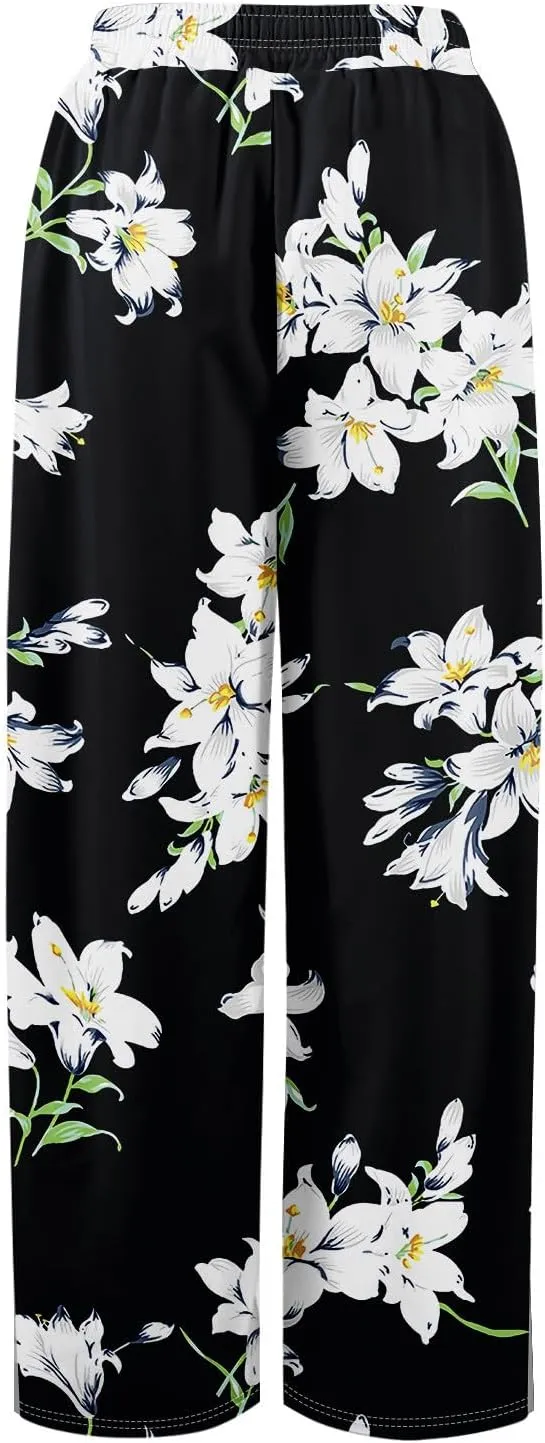 Palazzo Pants for Women,Womens Summer Boho Wide Leg Pants Casual High Waist Lounge Pant 2025 Beach Vacation Outfits