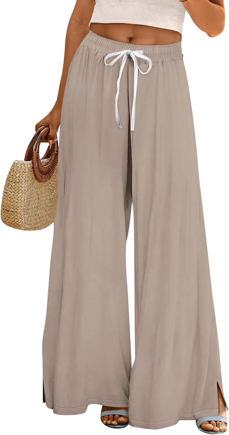 Palazzo Pants for Women,Womens Summer Boho Wide Leg Pants Casual High Waist Lounge Pant 2025 Beach Vacation Outfits