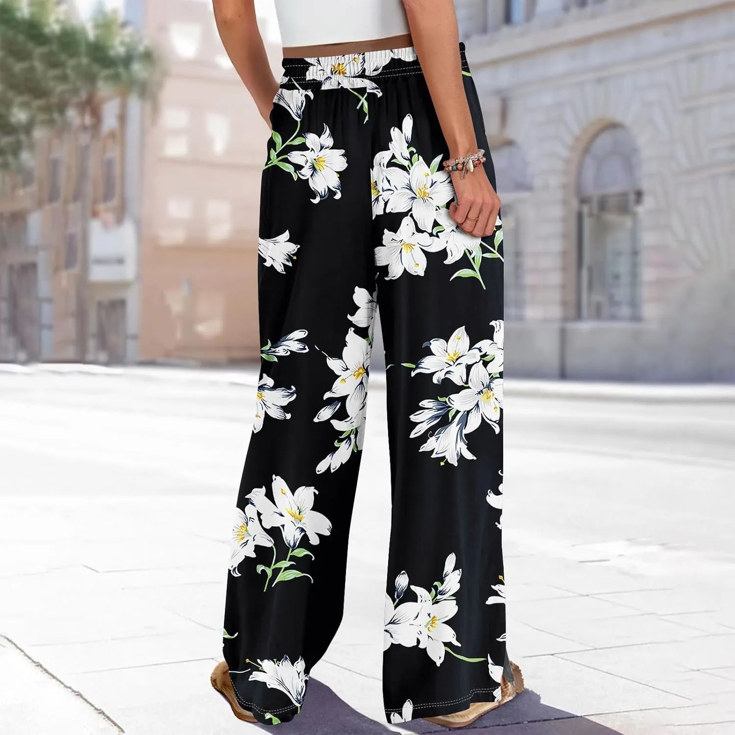 Palazzo Pants for Women,Womens Summer Boho Wide Leg Pants Casual High Waist Lounge Pant 2025 Beach Vacation Outfits