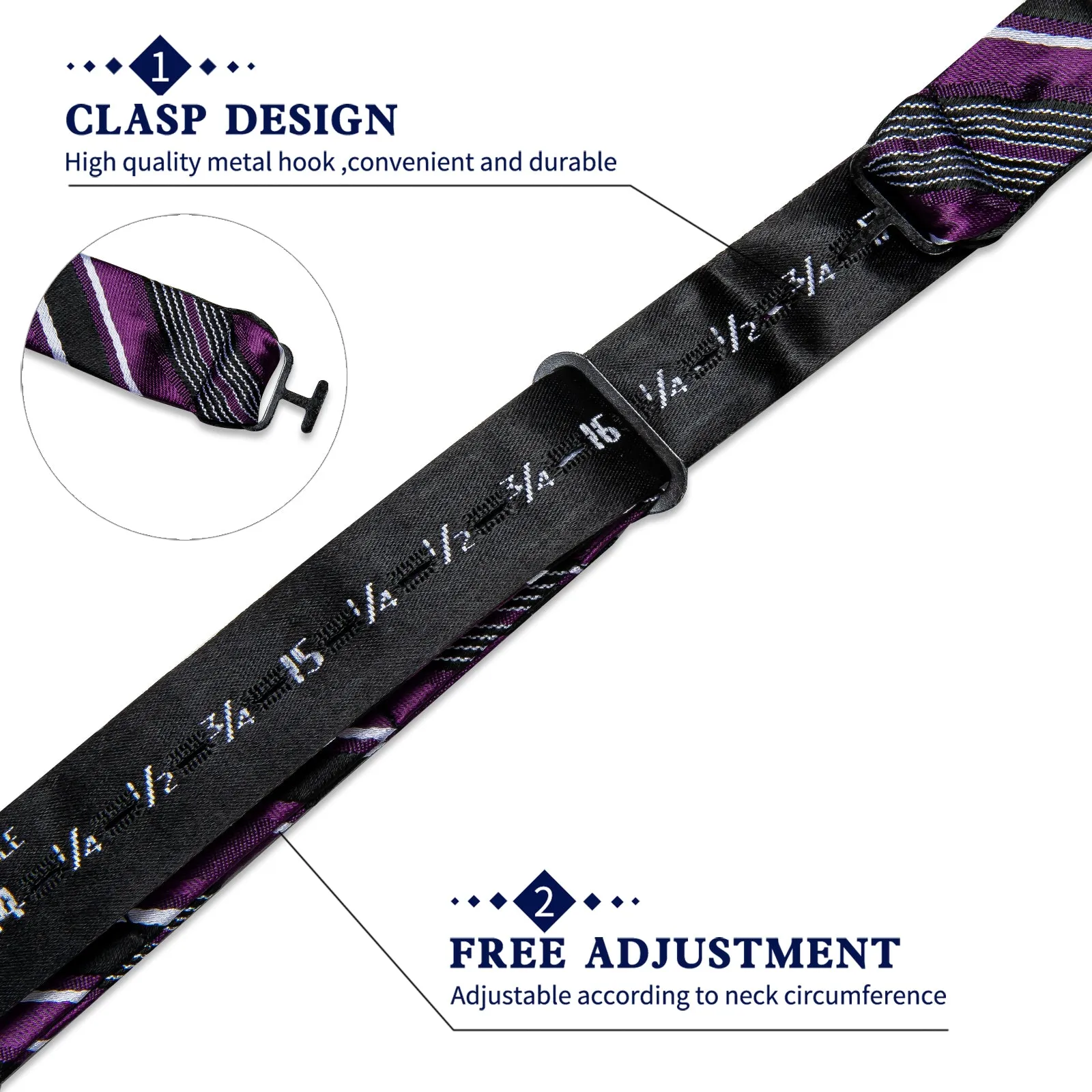 Purple Black White Stripe Silk Bowtie Pocket Square Cufflinks Set