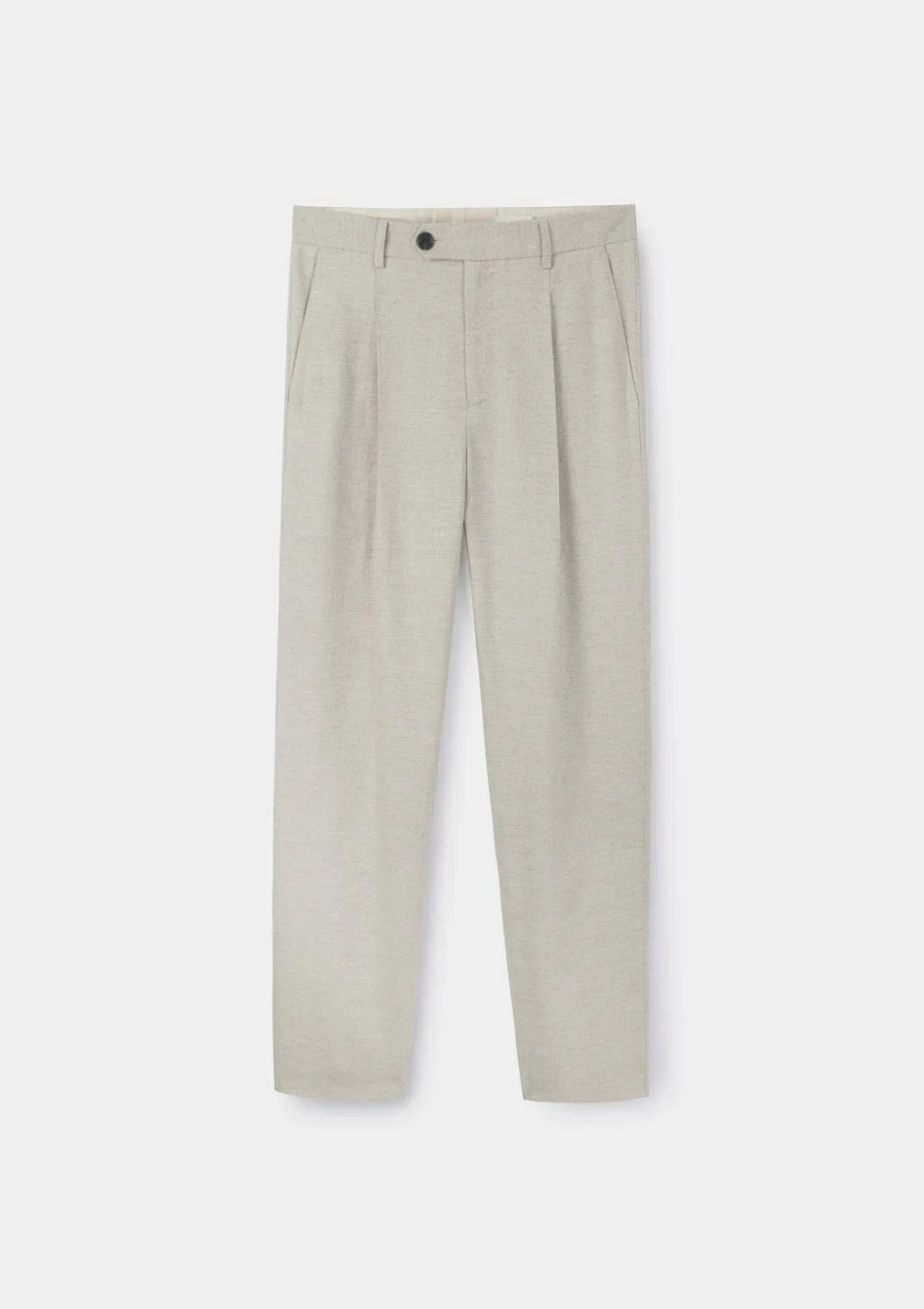 Sand Cotton Linen High-Waisted Pleated Trousers