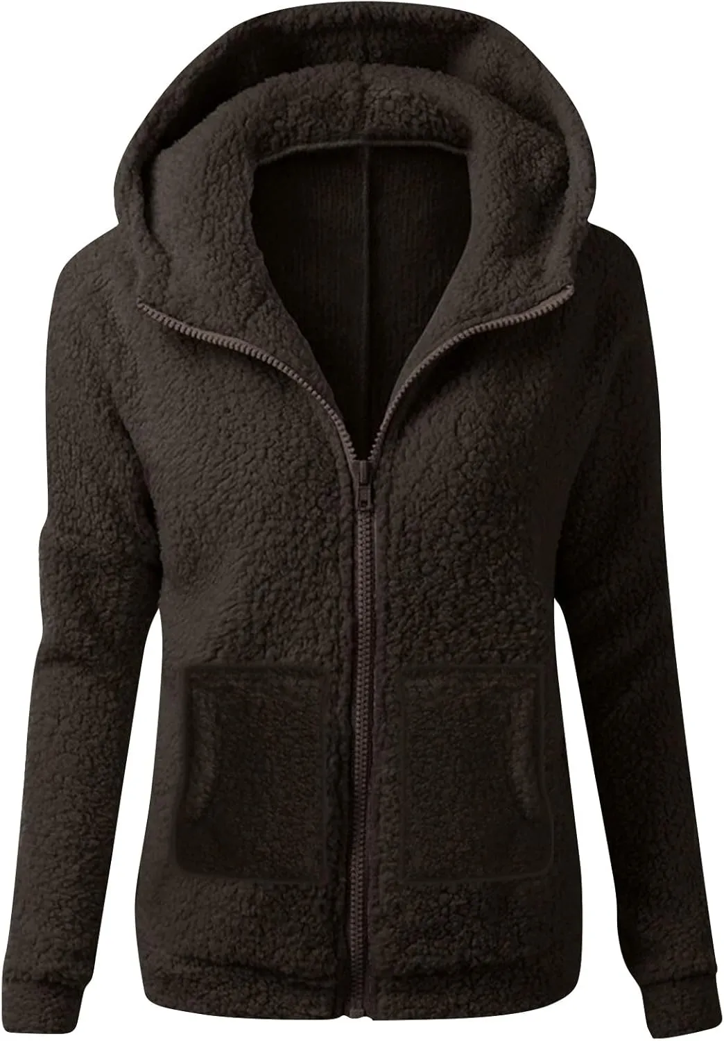 Sherpa Jacket Women Fleece Flannel Zip Up Jacket Cropped Teddy Bear Hooded Jacket Plus Size Winter Coats with Pockets