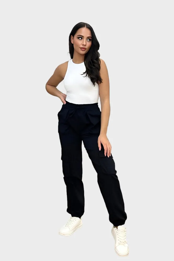 Utility Pockets Elastic Waist And Cuffs Cargo Trousers
