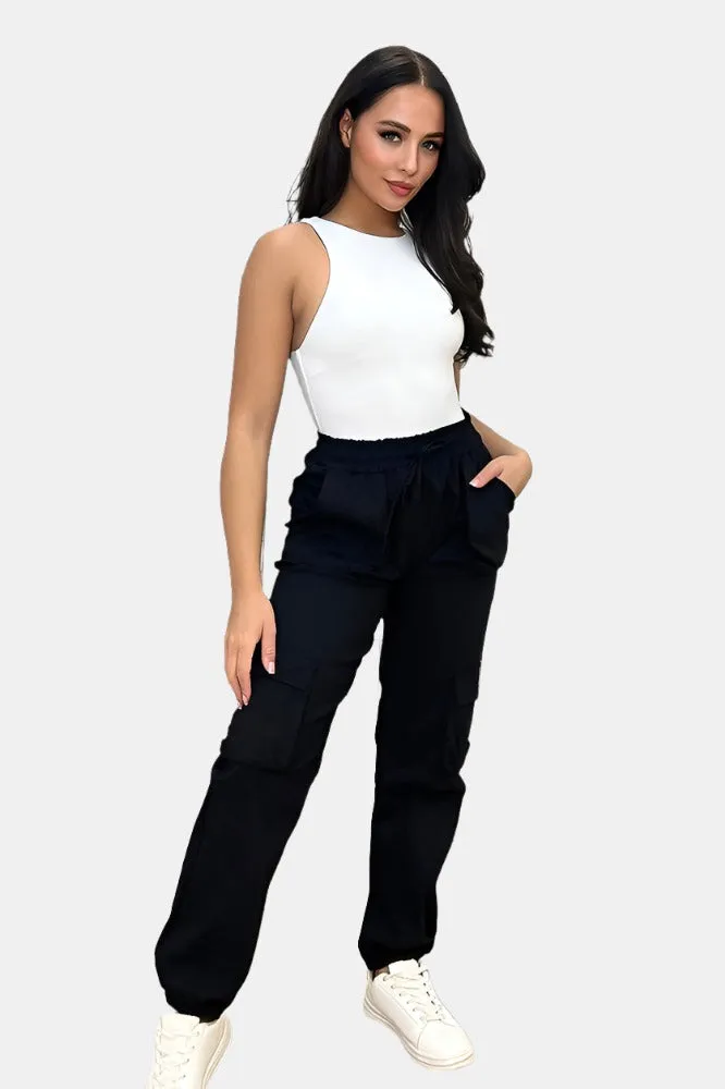 Utility Pockets Elastic Waist And Cuffs Cargo Trousers