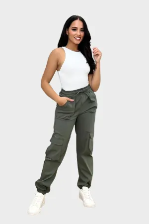 Utility Pockets Elastic Waist And Cuffs Cargo Trousers