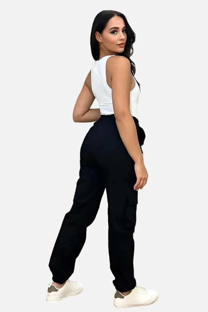 Utility Pockets Elastic Waist And Cuffs Cargo Trousers