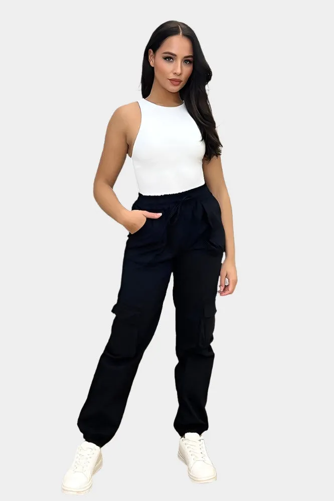 Utility Pockets Elastic Waist And Cuffs Cargo Trousers