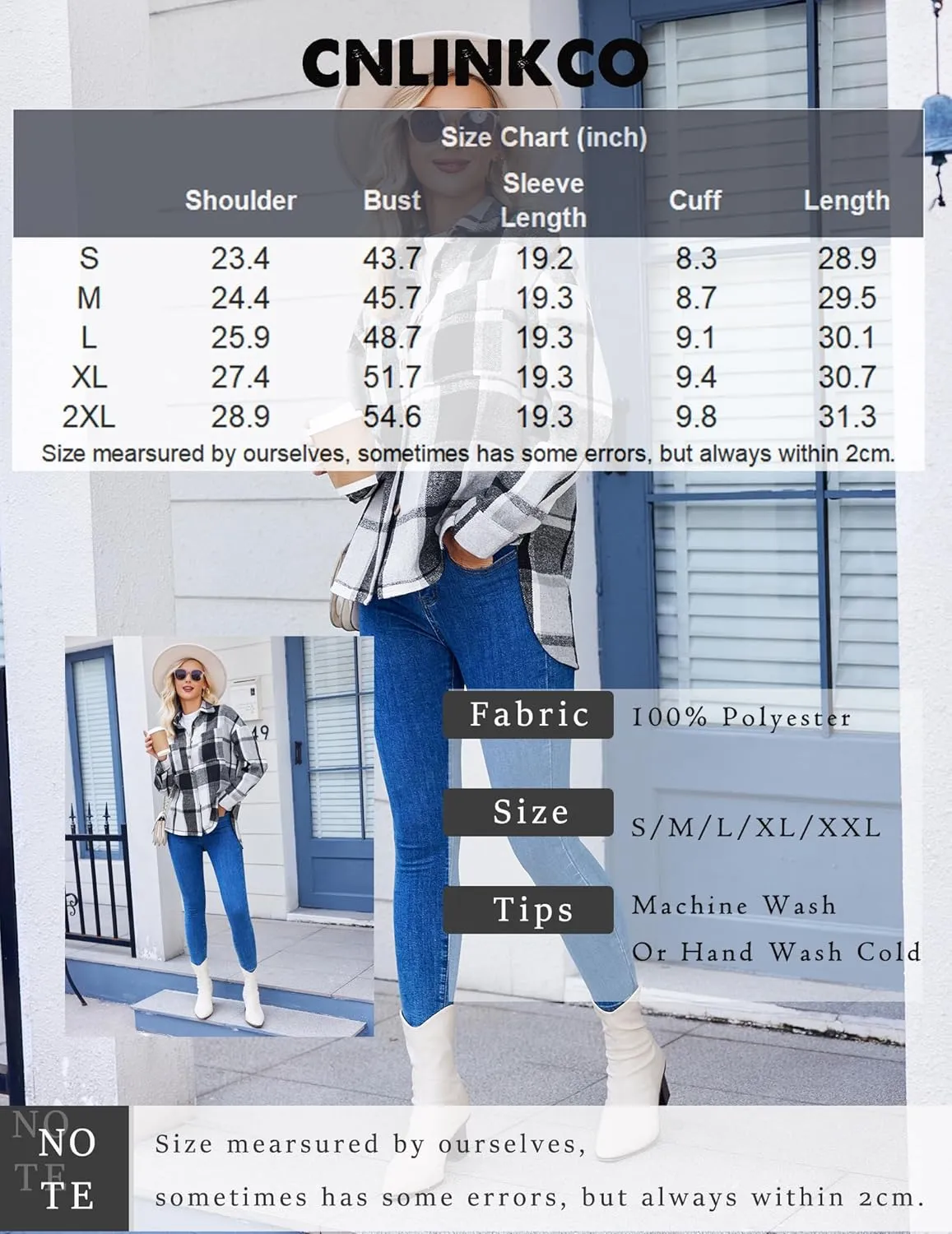 Women's Casual Plaid Shacket Long Sleeve Button Down Flannel Shirts Jacket Coats with Side Pockets