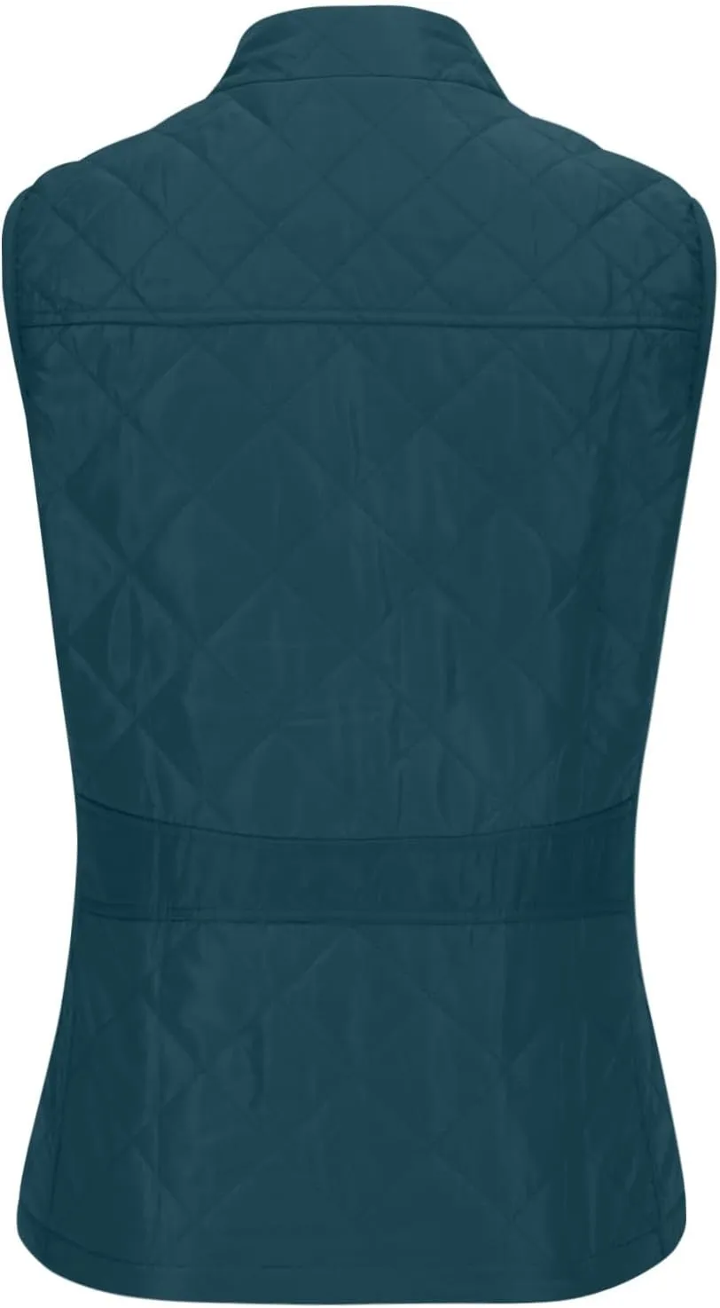 Women's Fall Winter Vest Zip Up Quilted Jackets Sleeveless Winter Coats Stand Collar Athletic Vest for Hiking Running