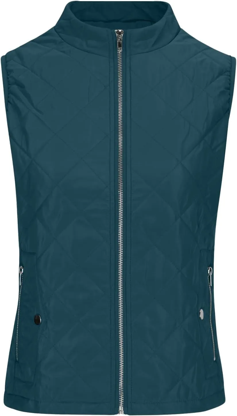 Women's Fall Winter Vest Zip Up Quilted Jackets Sleeveless Winter Coats Stand Collar Athletic Vest for Hiking Running