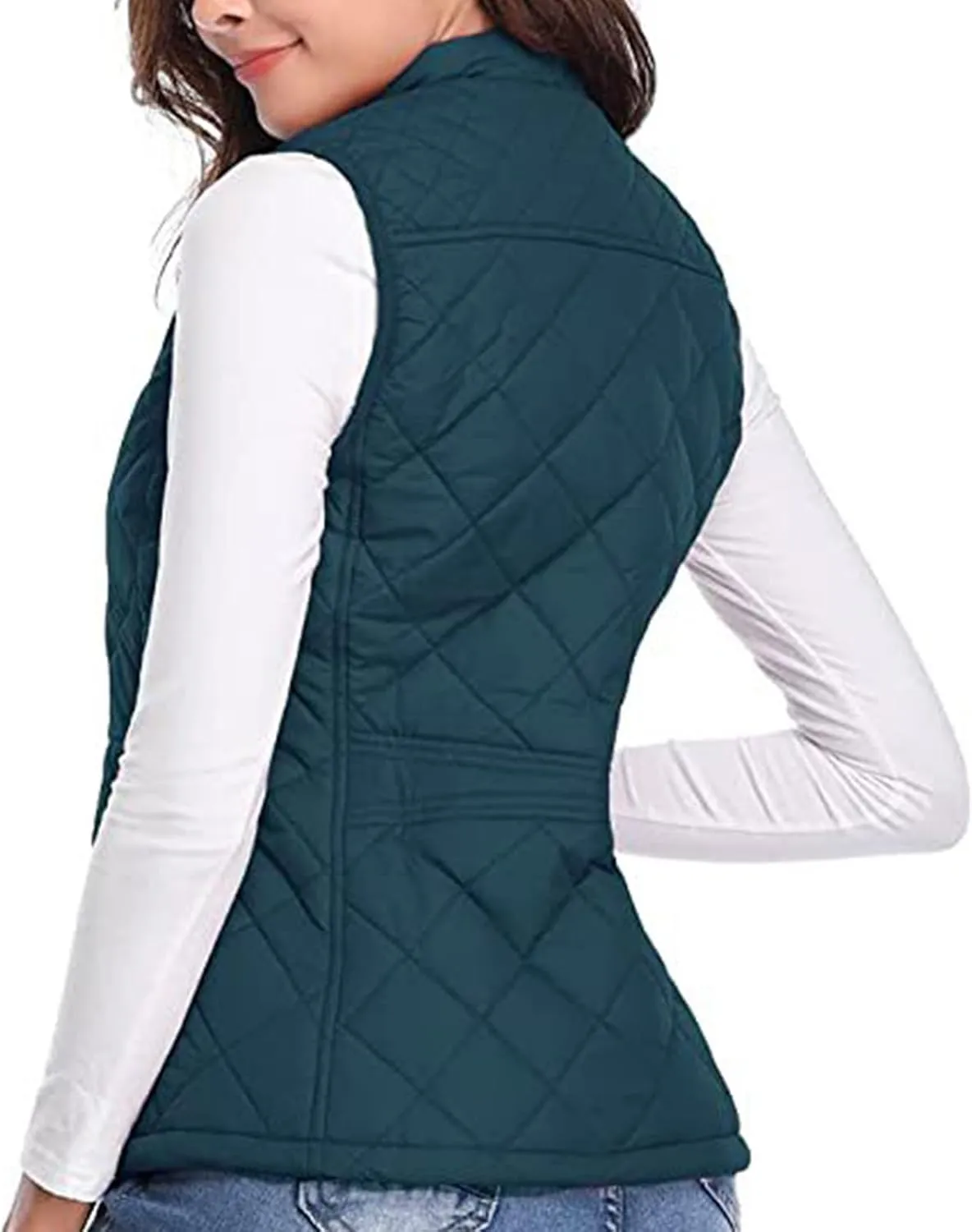 Women's Fall Winter Vest Zip Up Quilted Jackets Sleeveless Winter Coats Stand Collar Athletic Vest for Hiking Running