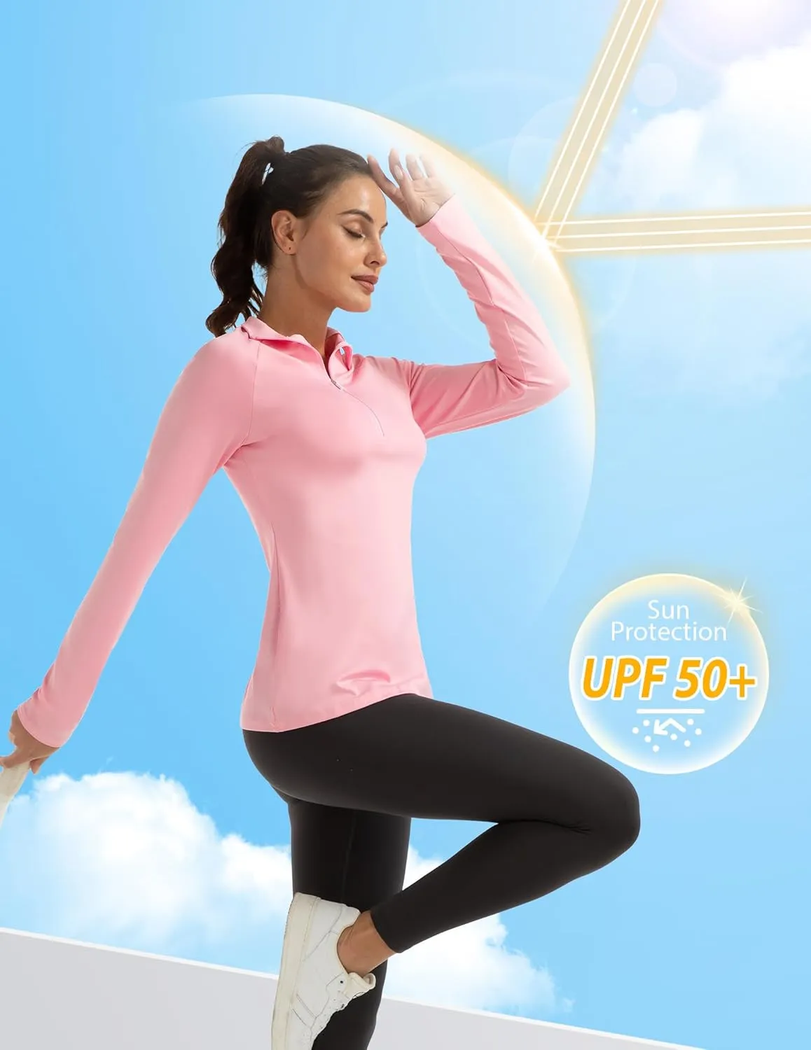 Women's Polo Shirts Long Sleeve UPF 50  Sun Protection Tennis Golf Workout Tops Sport Zipper V Neck