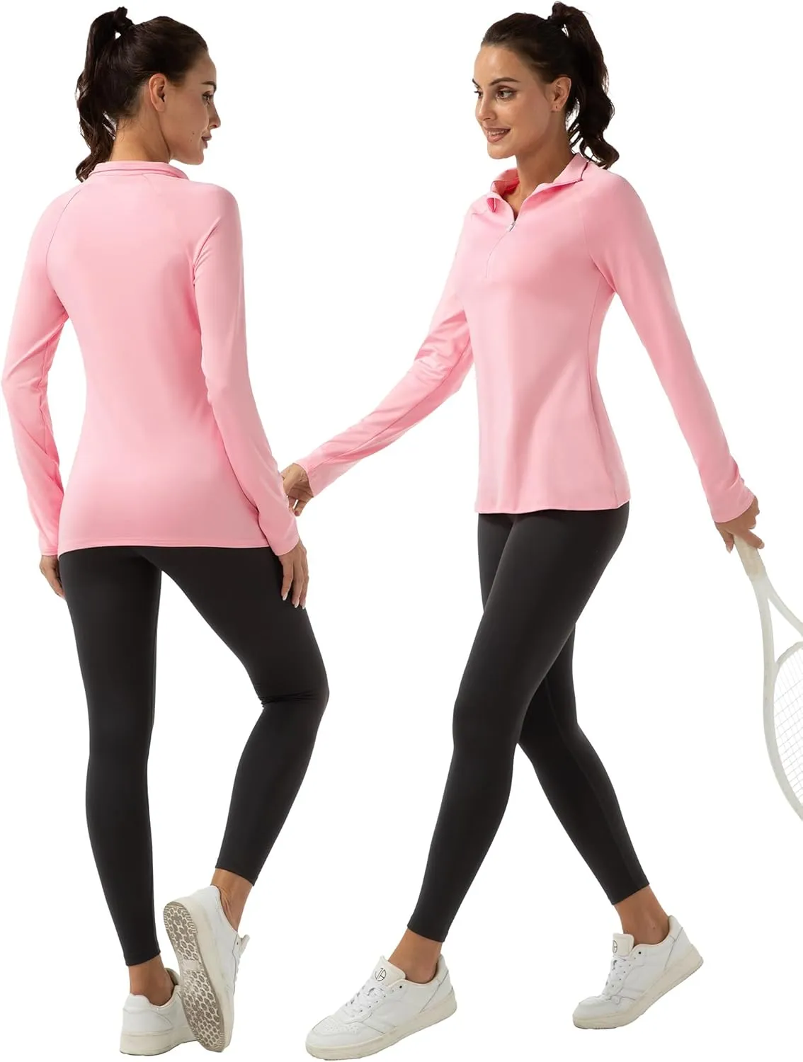 Women's Polo Shirts Long Sleeve UPF 50  Sun Protection Tennis Golf Workout Tops Sport Zipper V Neck