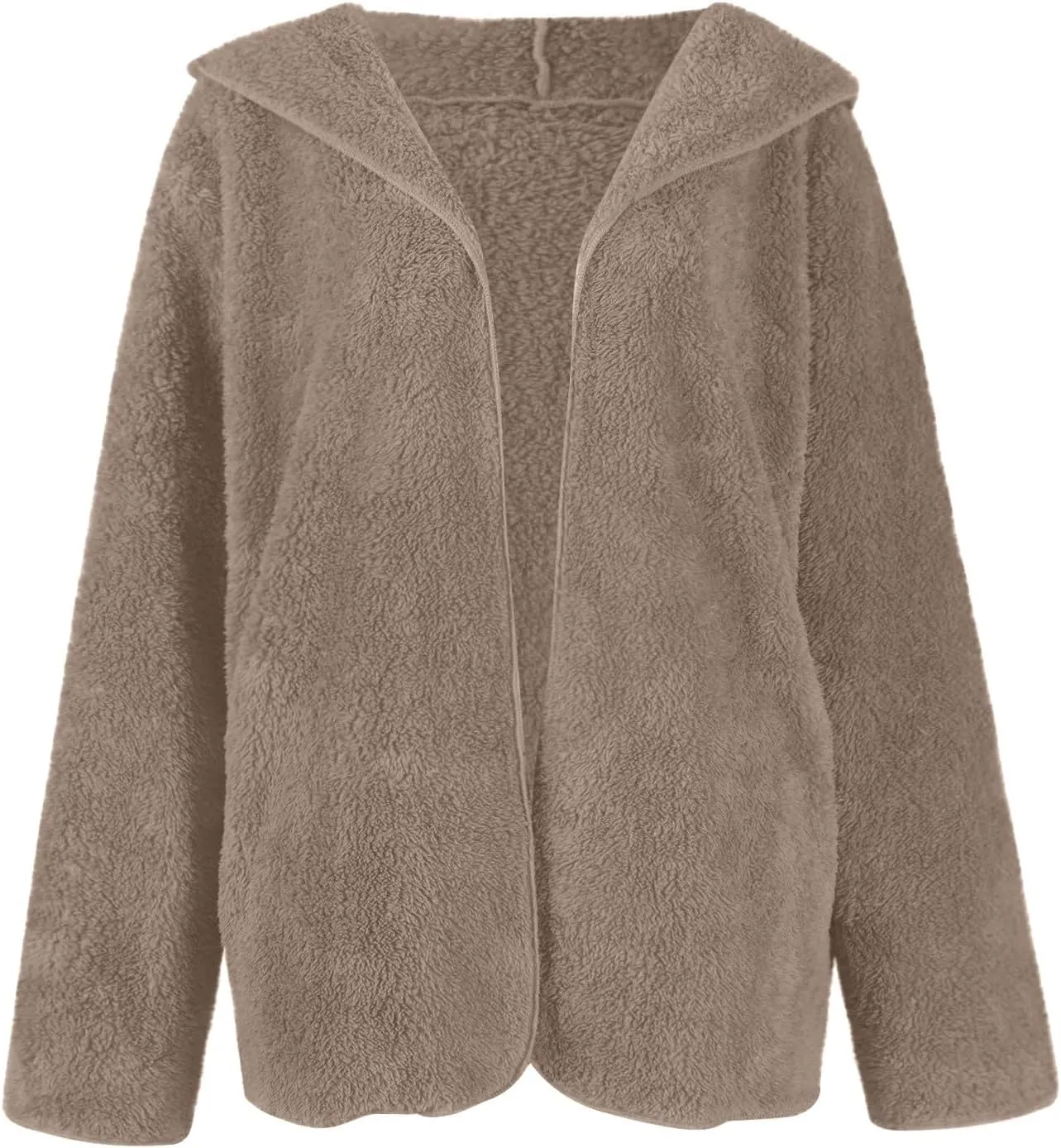 Womens Sherpa Jacket Oversized Fuzzy Fleece Teddy Coat Slouchy Open Front Hooded Cardigan with Pockets Winter Clothes