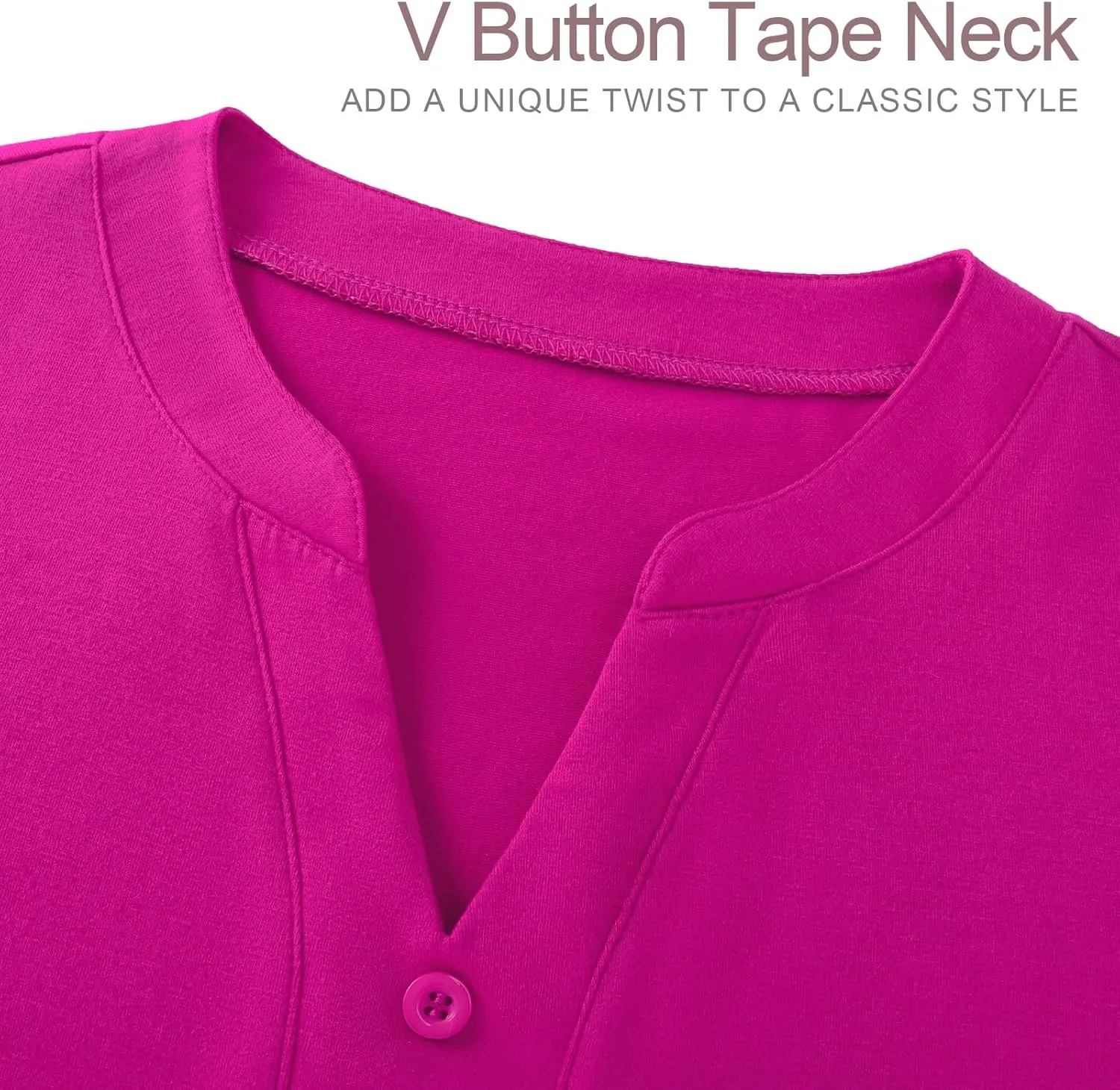 Womens Tops Business Casual Long Sleeve Button V Neck Henley Shirts 2024 Fall Trendy Loose Work Office Blouse Tunics
