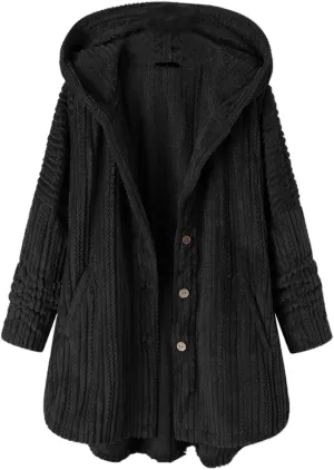 Women's Winter Coats Fuzzy Fleece Long Hooded Jackets Button Lightweight Warm Oversized Outwear A Line Teddy Coat