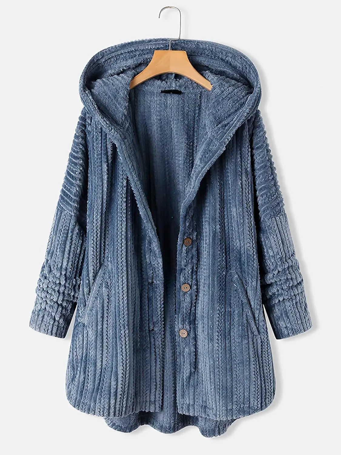 Women's Winter Coats Fuzzy Fleece Long Hooded Jackets Button Lightweight Warm Oversized Outwear A Line Teddy Coat