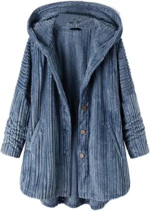Women's Winter Coats Fuzzy Fleece Long Hooded Jackets Button Lightweight Warm Oversized Outwear A Line Teddy Coat
