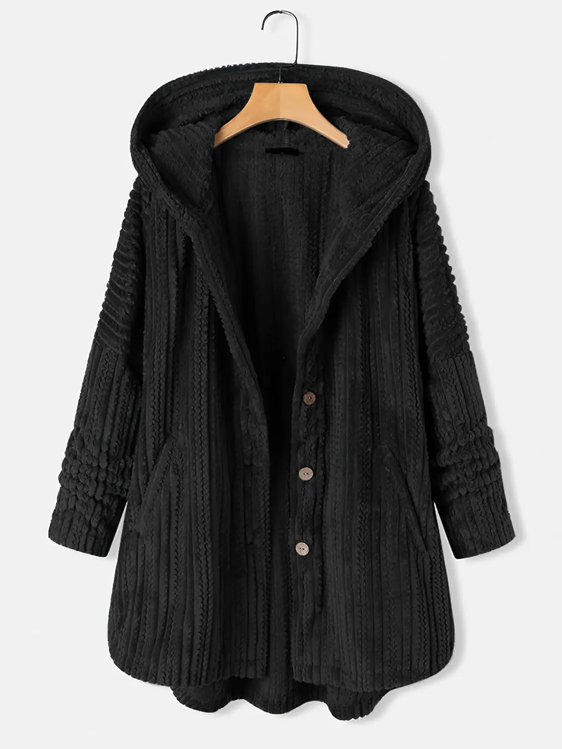 Women's Winter Coats Fuzzy Fleece Long Hooded Jackets Button Lightweight Warm Oversized Outwear A Line Teddy Coat