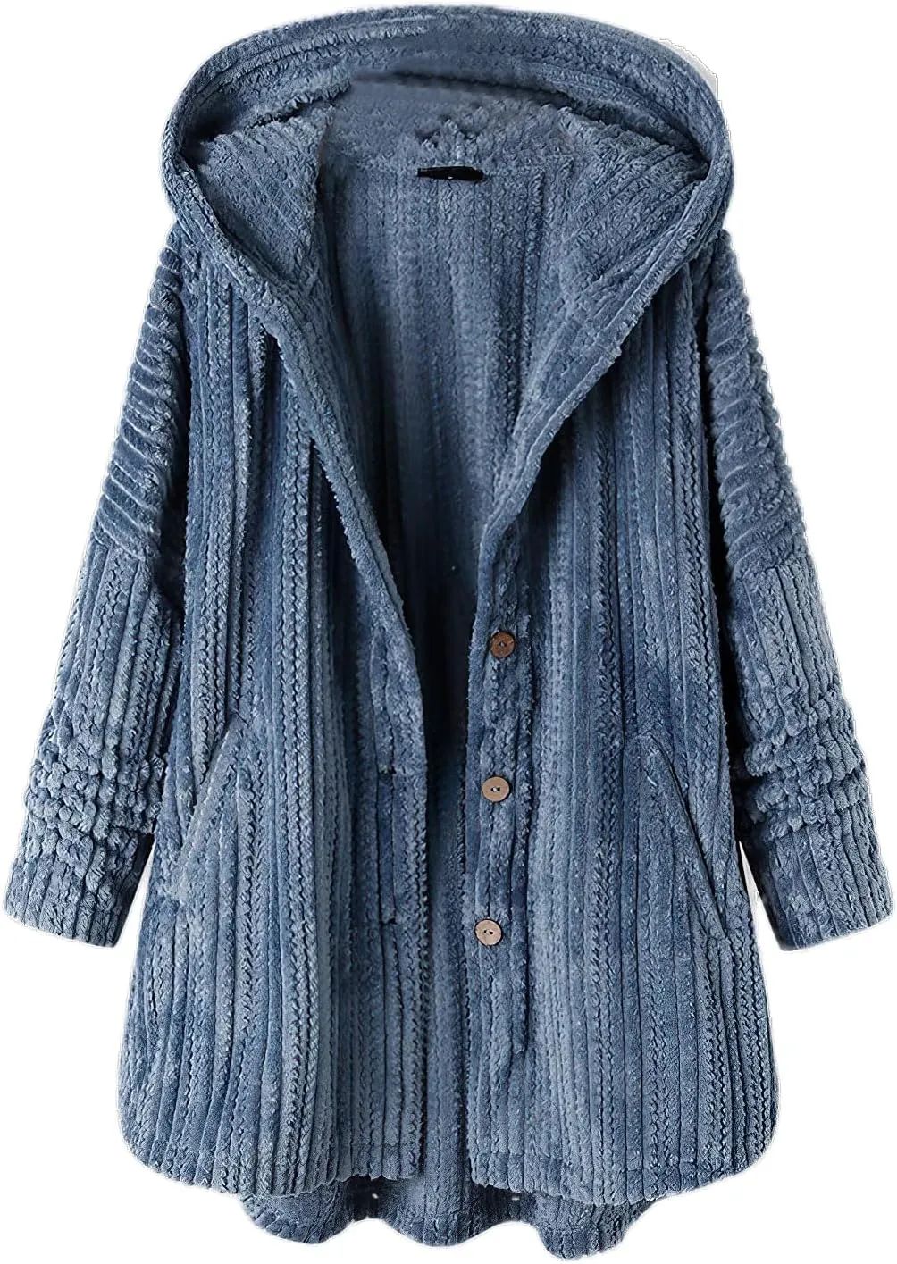 Women's Winter Coats Fuzzy Fleece Long Hooded Jackets Button Lightweight Warm Oversized Outwear A Line Teddy Coat