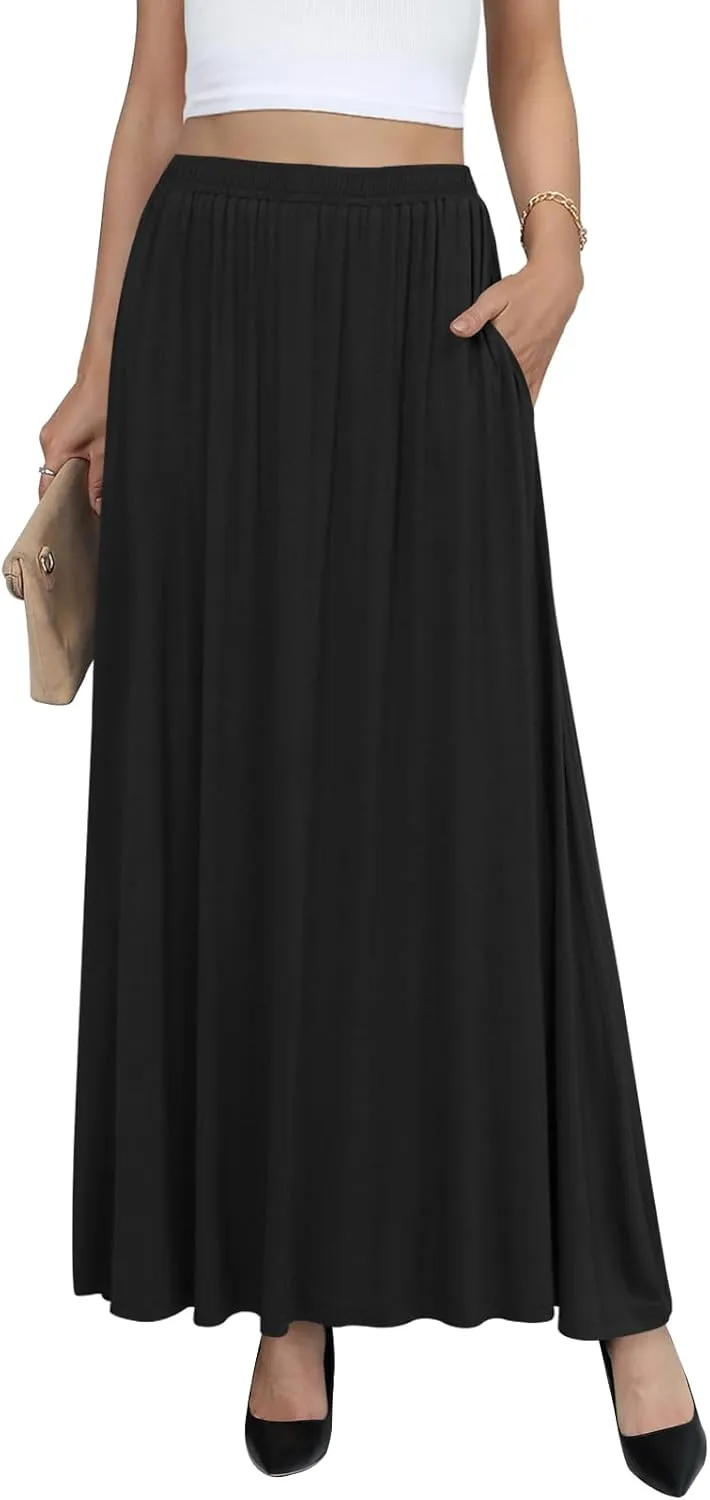 Yincro Womens Maxi Skirt Casual Flowy Elastic High Waist Long Skirts with Pockets